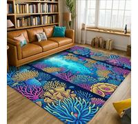 Tapis corail, algues tropicales, poissons sous-marins, bleu d'été, antidérapant, tapis rectangulaire pour salon, chambre à coucher, salle de ppartement, décoration 1,5 x 2,1 m