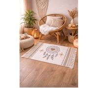 Tapis coton tissé motif attrape-rêves 50 x 80 cm beige