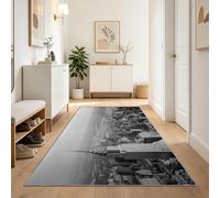 Tapis Couloir Long 60 x 120 cm Antidérapant, Moderne Ville Skyline Gratte-Ciels Tapis de Passage Lavable en Machine pour Cuisine, Chambre, Balcon, Doux Poil Ras Descente de Lit Decoration, Gris