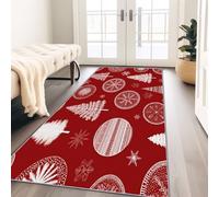 Tapis Couloir Long 60 x 120 cm Antidérapant, Scandinave Chic Sapin De Noël Flocons De Neige Tapis de Passage Lavable en Machine pour Cuisine, Chambre, Balcon, Doux Poil Ras Descente de Lit, Rouge