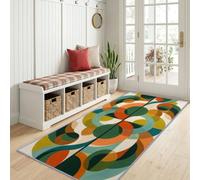 Tapis Couloir Long 60 x 150 cm Doux Antidérapant Tapis Étroit | Géométrique Blocs Couleur Superposés Moquette Abstrait Arcs Demi-Cercles Coureur pour Cuisine Couloir Passage Chambre