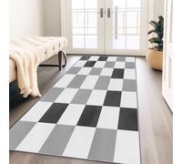 Tapis Couloir Long 60 x 240 cm Antidérapant, Grille De Mode Géométrique Minimaliste Tapis de Passage Lavable en Machine pour Cuisine, Chambre, Balcon, Doux Poil Ras Descente de Lit, Blanc Grisâtre