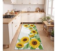 Tapis Couloir Long 60x180 cm Antidérapant, Pastoral Fleur Tapis de Passage | Lavable en Machine Campagne Rustique Tournesol pour Cuisine, Chambre, Entrée, Doux Poil Ras Descente de Lit, Blanc