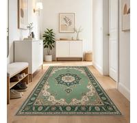 Tapis Couloir Long 80 x 150 cm Antidérapant, Traditionnel Glam Classique Vintage Fleurs Tapis de Passage Lavable en Machine pour Cuisine, Chambre, Balcon, Doux Poil Ras Descente de Lit, Vert
