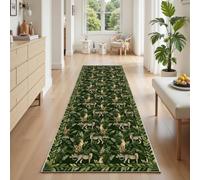 Tapis Couloir Long Animaux de la Forêt, Tapis de Passage Léopard Feuilles Botanique Jungle Tropical - 60x200 cm Antidérapant Lavable, Doux Poil Ras Descente de Lit pour Chambre, Cuisine, Salon, Entrée