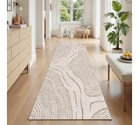 Tapis Couloir Long Moderne Minimaliste 80x300 cm, Tapis de Passage Beige Boheme Spiral Ligne Abstrait Antidérapant et Lavable, Poil Ras Doux Carpet pour Cuisine, Entrée, Salon, Chambre, Couloir