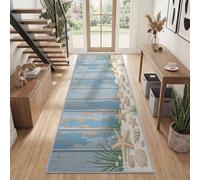 Tapis Couloir Salon 65x180 cm, Étoile De Mer Plage Planche De Bois | Antidérapant et et Lavable Poils Courts Tapis Couloir Cottage Effet Vieilli Océan, pour Salon Chambre et Bureau