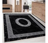 Tapis court moderne pour le salon avec un design en méandre doux et facile entretenir Couleur: Noir Taille: 140 x 200 cm