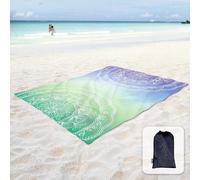 Tapis/Couverture De Plage Avec Poches Sur Les Côtés Et Sac En Maille-Ne Retient Pas Le Sable-Pour Plage,Voyage,Camping,Festival,Extérieur-Mandala Vert,Bleu Et Violet (270 X 205 Cm)