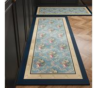 Tapis Cuisine 40X120Cm Fleurs Blanches Roses Tapis De Cuisine 2 Pièces,Cuir Antidérapant Lavable,Imperméable À l'eau Et À l'huile,pour Couloir, Salle Manger, Entrée Et Porte