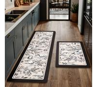 Tapis Cuisine 40X120Cm Fleurs Noires Blanches Tapis De Cuisine 2 Pièces,Cuir Antidérapant Lavable,Imperméable À l'eau Et À l'huile,pour Couloir, Salle Manger, Entrée Et Porte