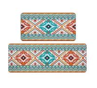 Tapis Cuisine 40X120Cm Géométrie Bleue Tapis De Cuisine 2 Pièces,Cuir Antidérapant Lavable,Imperméable À l'eau Et À l'huile,pour Couloir, Salle Manger, Entrée Et Porte