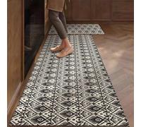 Tapis Cuisine 40X120Cm Géométrie Grise Tapis De Cuisine 2 Pièces,Cuir Antidérapant Lavable,Imperméable À l'eau Et À l'huile,pour Couloir, Salle Manger, Entrée Et Porte