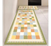 Tapis Cuisine 40X120Cm Géométrie Orange Tapis De Cuisine 2 Pièces,Cuir Antidérapant Lavable,Imperméable À l'eau Et À l'huile,pour Couloir, Salle Manger, Entrée Et Porte