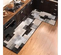 Tapis Cuisine 40X60Cm+40X120Cm Noir Gris Mode Lavables 2 Pièces,Tapis Cuisine Devant Evier Cuir,Durable Facile À Nettoyer pour Plan De Travail Ou Bureau Debout