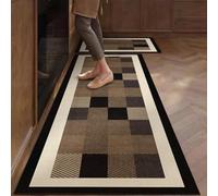 Tapis Cuisine 50X80Cm Géométrie Brune Ensemble De Deux Pièces Tapis De Cuisine Antidérapants,Lavable, Imperméable À l'eau Et À l'huile, pour Couloir, Salle Manger, Entrée