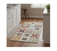Tapis cuisine, 60 x 120 cm, multicolore, beige, vert, motif géométrique original, pour l'entrée