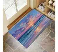 Tapis D’Entrée Intérieur Coucher Soleil Sur Plage, 60 x 120 cm Paillasson D'Entrée De Bienvenue Peinture À L'Huile Paysage Marin Paillasson Ultra-Fin Tapis Cuisine pour Entrée, Couloir, Bleu-Violet