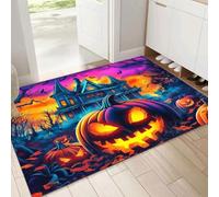 Tapis D’entrée Intérieur, Paillasson Lavable à Citrouille Maison Hantée Chauve-Souris | Paillasson Néon Peint À La Main Halloween, Tapis Antidérapant Pour Entrée, Cuisine Ou Chambre 80 x 120 cm