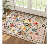Tapis d’entrée intérieur - paillasson lavable à motifs floraux vintage, tapis antidérapant pour entrée, cuisine ou chambre, paillasson rectangulaire fleurs, descente cuisine devant évier 60×90 cm