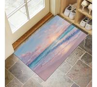Tapis D’Entrée Intérieur Plage Vagues, 80 x 120 cm Paillasson D'Entrée De Bienvenue Peinture À L'Huile Paysage Marin Paillasson Ultra-Fin Tapis Cuisine Devant Evier pour Entrée, Couloir, Rose Clair