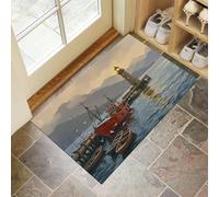 Tapis D’Entrée Intérieur Quai Pour Bateaux Pêche, 60 x 90 cm Paillasson D'Entrée De Bienvenue Peinture À L'Huile Vintage Paillasson Ultra-Fin Tapis Cuisine Devant Evier pour Entrée, Couloir, Gris