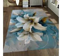 Tapis d’Espace 160x230cm Rugs Salon Luxe lys Blancs à Poils Bas Rugs élégants de Fleurs antidérapantes Tapis de Sol intérieur antidérapant pour Salle à Manger Entrée de Chambre