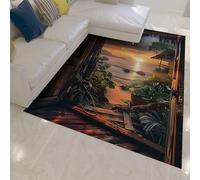 Tapis d’Espace 60x120 Tapis Ocean Beach Motif Machine Lavable antidérapant Poils Bas pour Salon Chambre Salle Manger décors naturels Coucher Soleil Moquette