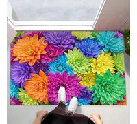 Tapis Dahlias Multicolores Ruraux - Paillasson Antidérapant Plantes Arc-En-Ciel Rêve 45X75Cm, Tapis Ď'Entrée En Lavable, Paillasson De Bienvenue Vert Violet Pour Porte Đ'Entrée Salle Ďe Bain Chambre