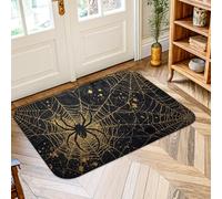 Tapis d'araignée pour Halloween, toile effrayante, étoiles, Halloween, noir, à poils ras - Esthétique - Rectangulaire - Décoration pour entrée, salle de bain, buanderie - 0,6 x 0,9 m