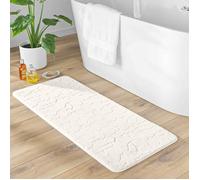 Tapis de Bain 50 x 120 cm - Microfibre Unie Relief Ricochet - Ultra Doux & Absorbant Blanc