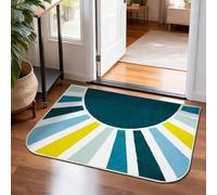 Tapis de Bain 51 x 76 CM, Petit Tapis de Bain Antidérapant pour Entrée, Chambre, Tapis de Salle de Bain Lavable en Machine, Tapis Moderne à Poils Courts Soleil Arc-en-ciel pour Moquette, Bleu-vert