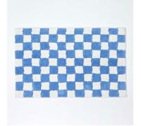 HOMESCAPES Tapis de Bain à Carreaux antidérapant en 100% Coton Bleu, 50 x 80 cm