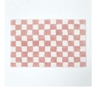 Tapis de bain à carreaux antidérapant en 100% coton Rose 50 x 80 cm