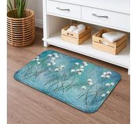 Tapis de bain à motif floral à séchage rapide, élégant motif plantes en coton blanc, absorbant, antidérapant, tapis de bain décoratif printanier lavable pour salle de bains et toilettes, 40,6 x 61 cm