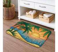 Tapis de bain à séchage rapide, motif coucher de soleil tropical, palmiers colorés, tapis de douche antidérapant, antidérapant, lavable en flanelle pour salle de bain, toilettes, toilettes, 50,8 x