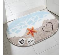 Tapis de Bain antidérapant 50 x 80 cm -Tapis de Bain Doux et Moelleux, Motif Plage Estivale antidérapant, Lavable, pour Salle de Bain et Douche