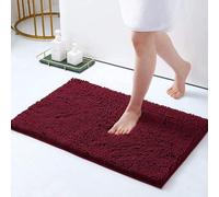 Tapis de bain antidérapant en chenille, microfibre, absorbant, à poils longs, 40 x 60 cm, rouge