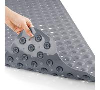 Tapis de bain antidérapant, extra long, 100 x 40 cm, gris, avec ventouses et trous de drainage