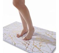 Tapis de bain antidérapant, lavable, 60 x 120 cm, blanc et doré, en microfibre, très absorbant