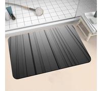 Tapis de Bain Antidérapant, Tapis Salle de Bain Absorbant en Pierre Microfibre Douce, Bath Mat à Séchage Rapide Lavable pour Bathroom, Douche, Cuisine, Toilette, Baignoire, Porte Black 70x140cm 16-795