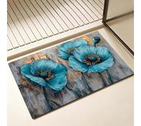 Tapis de Bain Diatomite Antidérapant 40 x 60 cm, Cyan Diatomites Stone Bath Mat, Tapis de Douche Super Absorbant, Séchage Rapide, pour Douche, Baignoire, Salle à Réception, Salon, Fleur D-8960