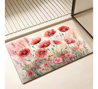 Tapis de Bain Diatomite Antidérapant 50 x 80 cm, rose Diatomites Stone Bath Mat, Tapis de Douche Super Absorbant, Séchage Rapide, pour Douche, Baignoire, Salle à Réception, Salon, Poppy D-8953