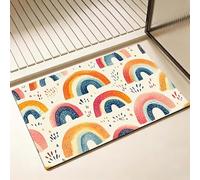 Tapis de Bain Diatomite Antidérapant 70 x 120 cm, Coloré Diatomites Stone Bath Mat, Tapis de Douche Super Absorbant, Séchage Rapide, Douche, Baignoire, Salle à Réception, Salon, Arc-en-ciel D-8415