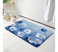 Tapis de Bain Diatomite Antidérapant 70 x 120 cm, Tapis de Douche Super Absorbant, Blanc Diatomites Stone Bath Mat, Lavable, Séchage Rapide, pour Douche, Baignoire, Salle à Réception, Fleur O-6516