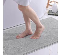 Tapis de bain en chenille, antidérapant, doux, absorbant, lavable, grand tapis de douche pour la salle de bain, 60 x 120 cm, gris clair