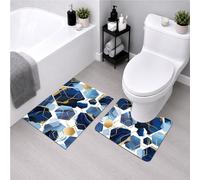 Tapis de bain en marbre bleu et or, lot de 2, avec base en caoutchouc