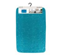 TENDANCE - Tapis Mémoire de Forme Microfibre Galet 50x80 cm - Bleu Canard - Salle de Bain - Tapis