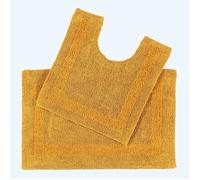 Tapis de bain et contour WC en coton - HOMESCAPES - Jaune moutarde - Rectangulaire - Uni - Essentiel