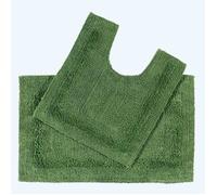 HOMESCAPES Tapis de Bain et Contour WC en Coton, 1600 g/m², Extra Doux, 100% Coton, réversible, antidérapant, Lavable, Super Absorbant, Vert Bouteille, Ensemble Tapis Salle de Bain et WC - Lot de 2